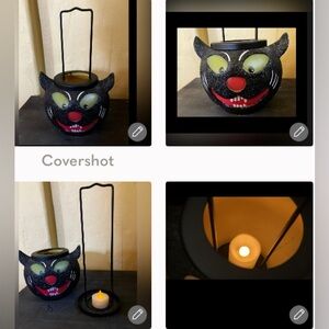 Illuminations VTG Halloween Black Cat Lantern Tea Light Votive Candle Holder